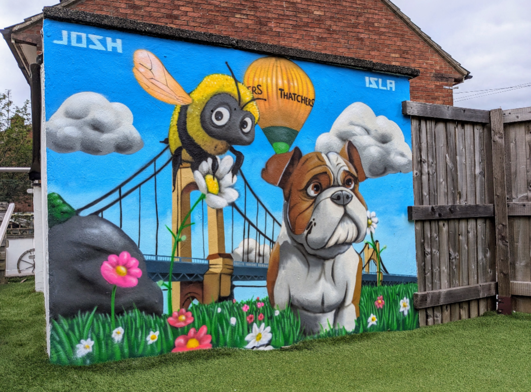 Outdoor garden mural - professional wall art by Jaksta Art