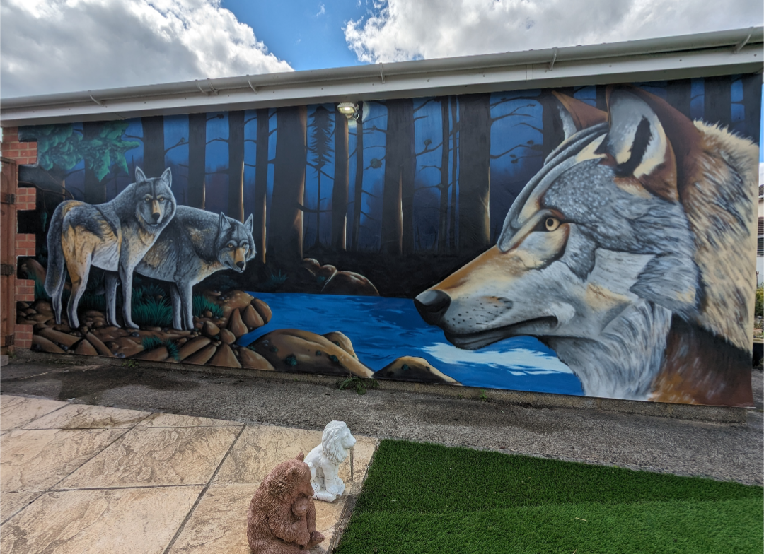Custom garden wall mural - exterior mural painting by Jaksta Art